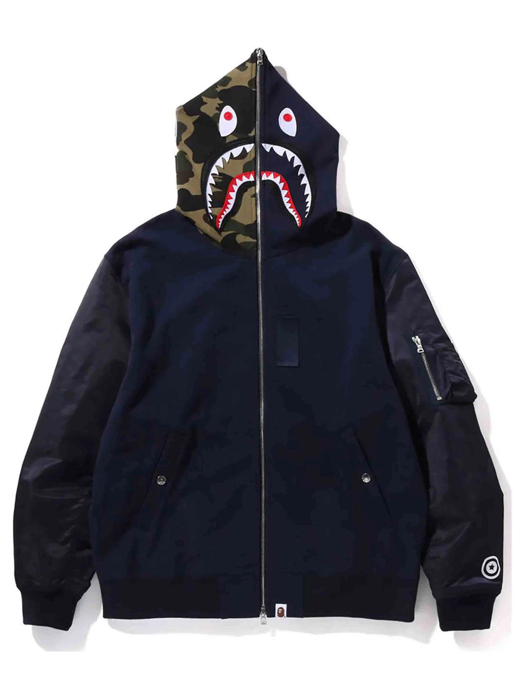 A Bathing Ape Military Shark Relaxed Fit Full Zip Hoodie Navy Prior