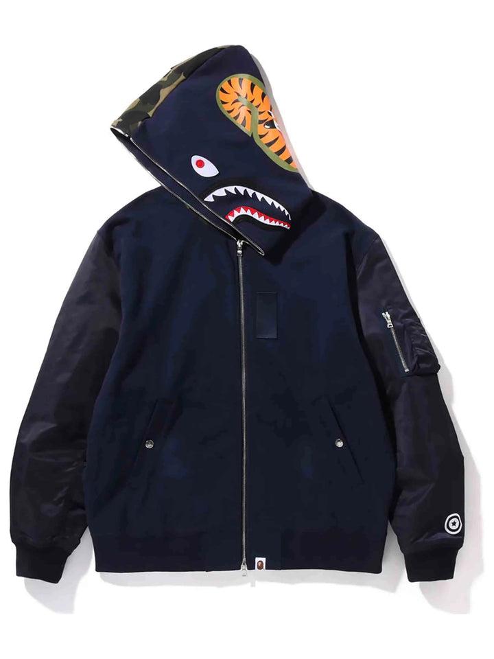 A Bathing Ape Military Shark Relaxed Fit Full Zip Hoodie Navy Prior