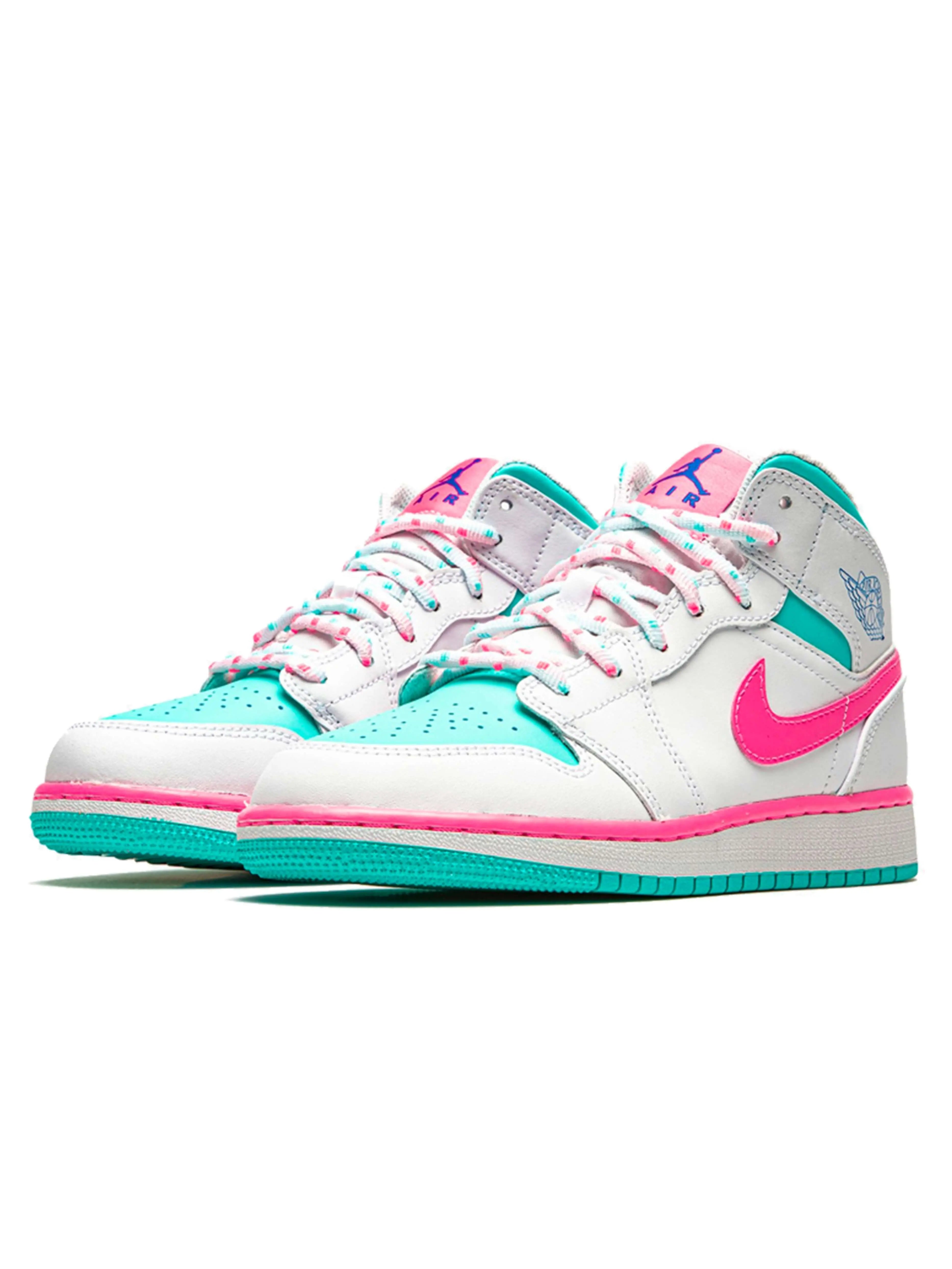 Nike Air Jordan 1 Mid White Pink Green Soar (GS) | Streetwear | â Prior