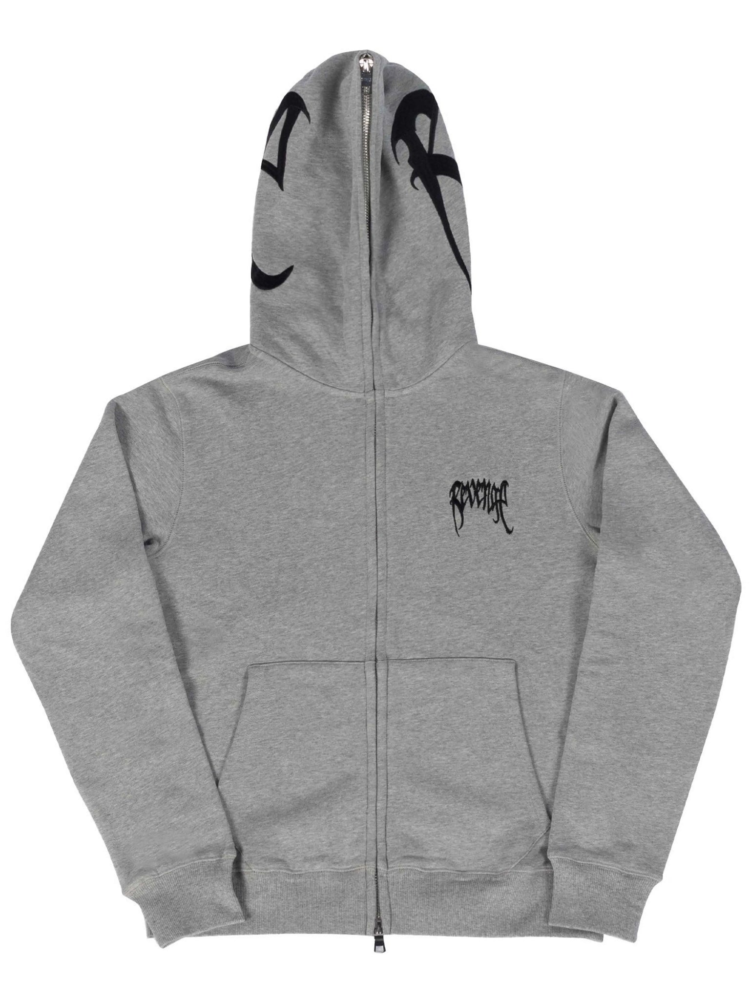 Revenge Embroidered Full Zip Hoodie Grey Prior