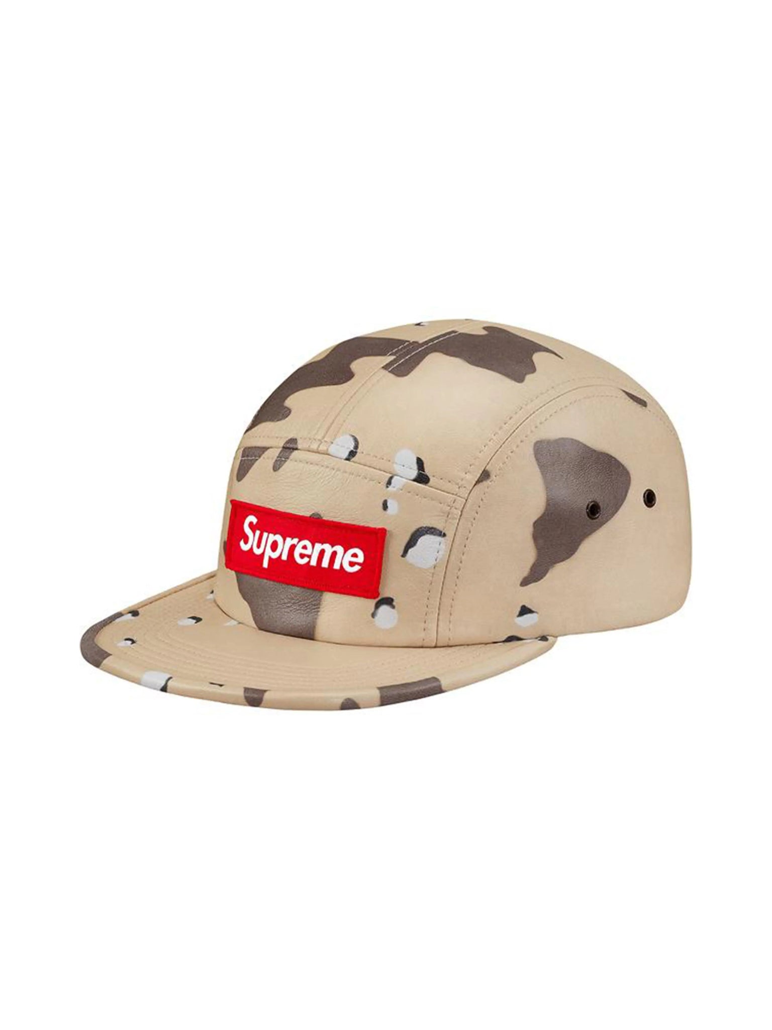 Supreme Leather Camp Cap Desert Camo Prior