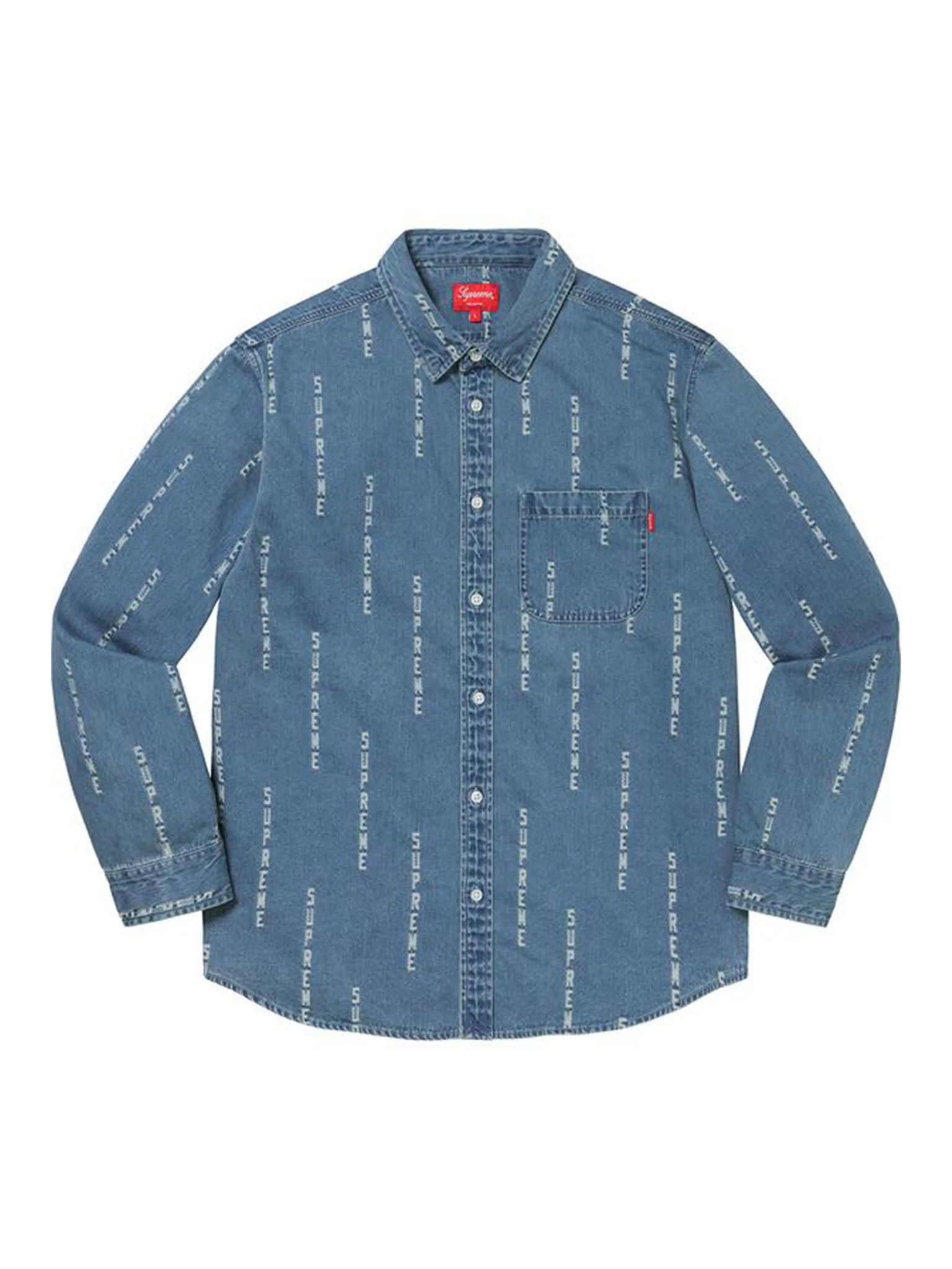 Supreme Logo Stripe Jacquard Denim Shirt Blue (FW20) Prior