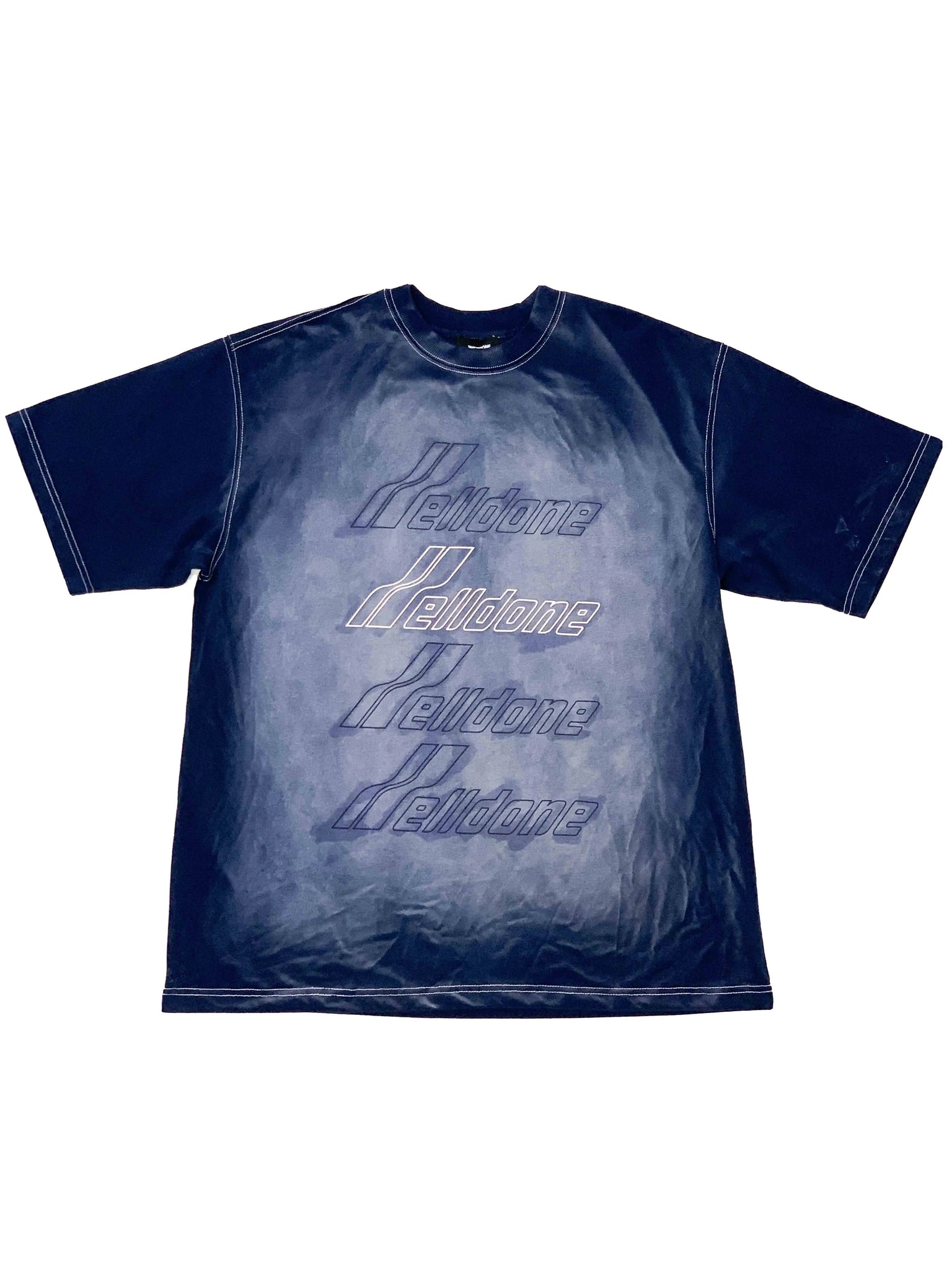 We11done Hand Bleached Logo Tee Blue Prior