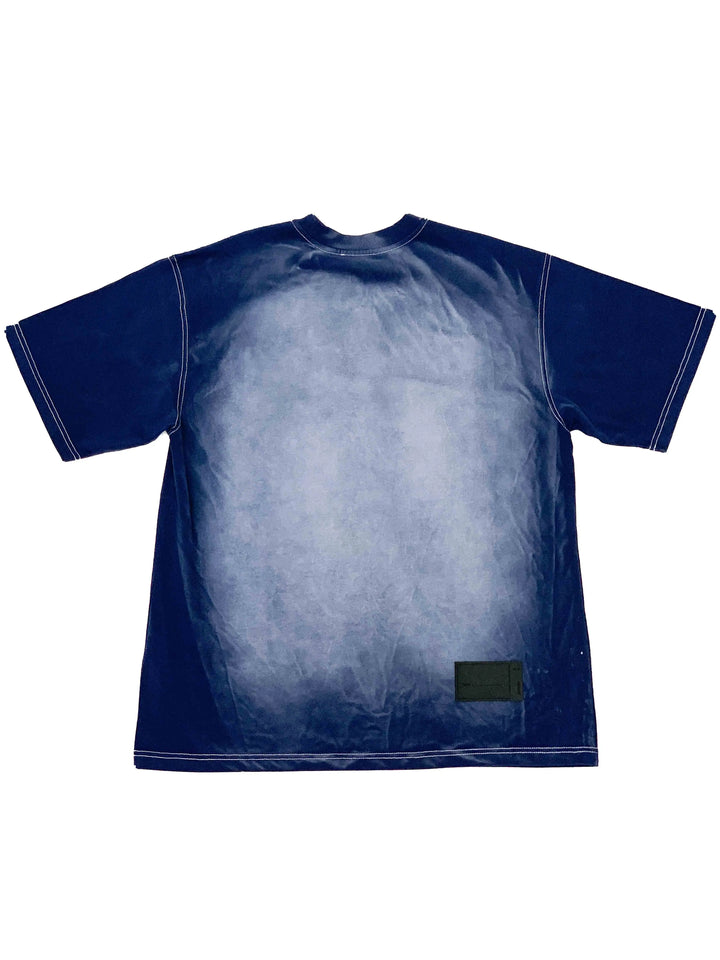 We11done Hand Bleached Logo Tee Blue Prior