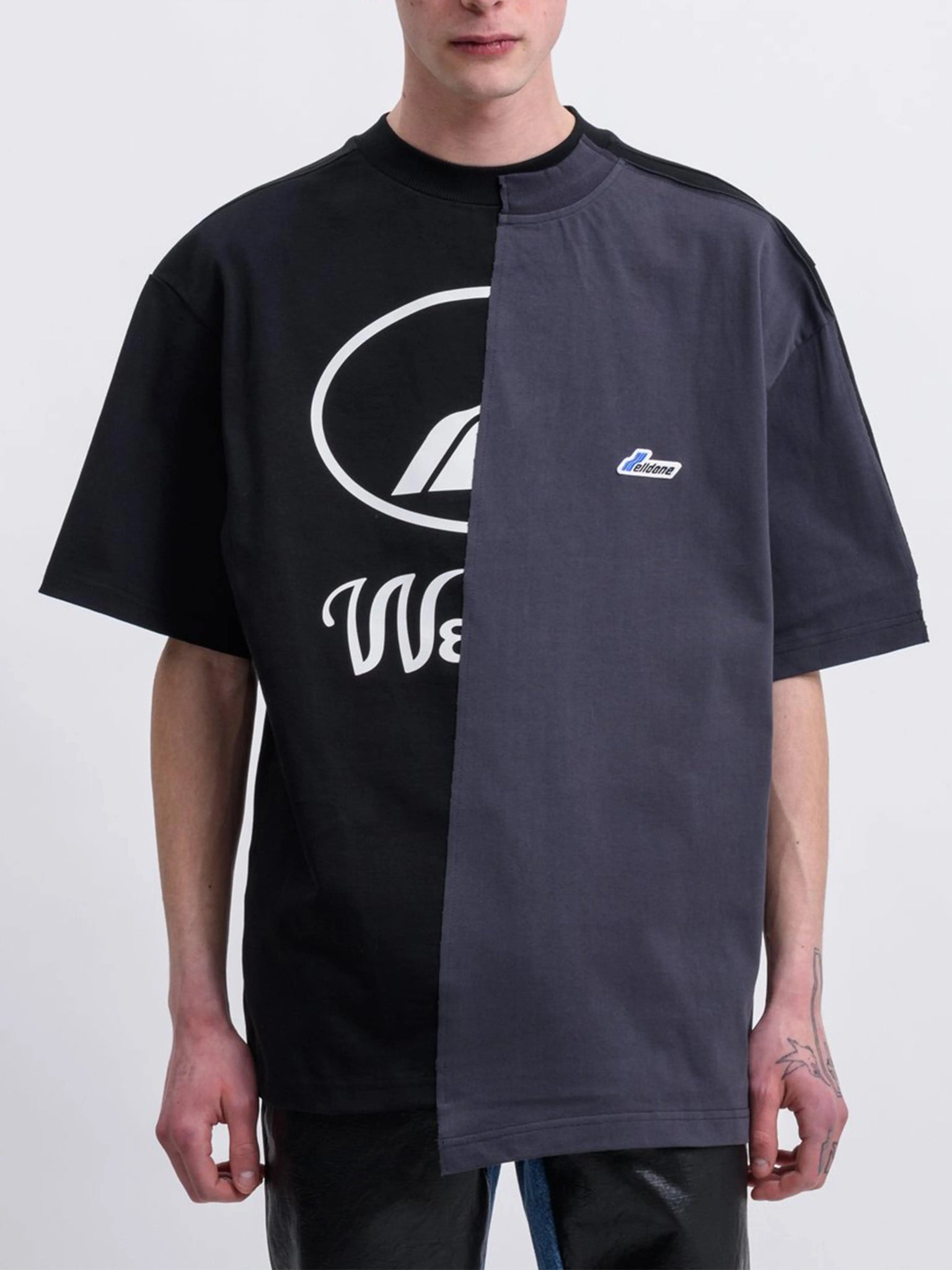 We11done Oversized Remake Reflective Half Logo Tee Black Prior