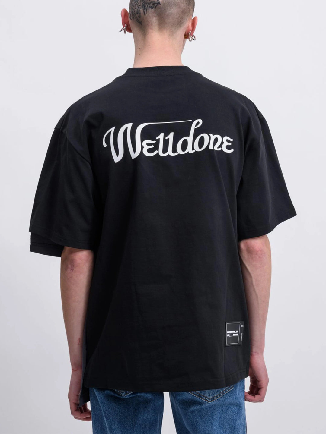 We11done Oversized Remake Reflective Half Logo Tee Black Prior