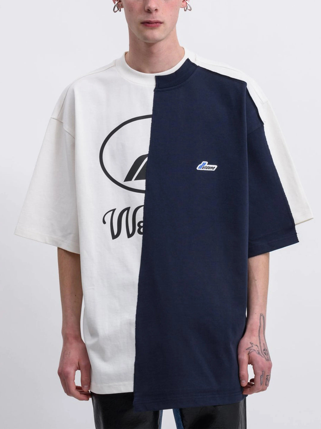 We11done Oversized Remake Reflective Half Logo Tee Ivory Prior