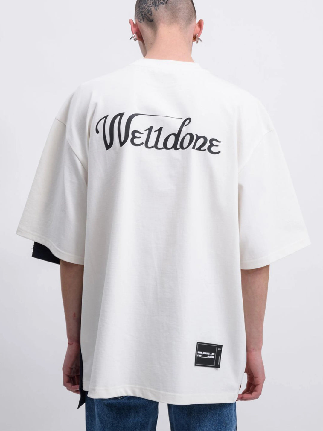 We11done Oversized Remake Reflective Half Logo Tee Ivory Prior